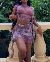 Water Ripple Print Ruffles Mini Skrit Coords