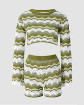 Stripe Print Crochet Shorts Coord