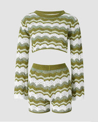 Stripe Print Crochet Shorts Coord