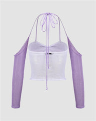 Purple Plum Crochet Top with Long Sleeves