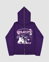 Harajuku Print Zip Up Hoodie