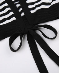 Thoneal Stripe Tie Crop Cardigan