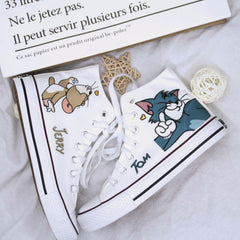 Cartoon Cute Cat Mouse Print Canvas Shoes