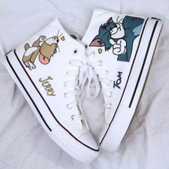Cartoon Cute Cat Mouse Print Canvas Shoes