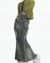 Nova Star Distressed Denim Maxi Skirt