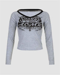 Vintage AOMR Letter V-Neck T-Shirt