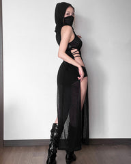 Venom Merchant Mesh Slit Dress with Hood