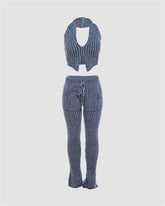 Halter Ribbed Knit Long Pant Coords