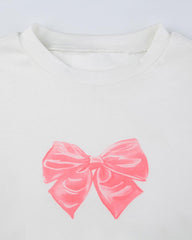 Bow Print Round Neck Long Sleeved T-shirt