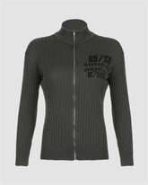 Stand Collar Letter Print Zipper Cardigan