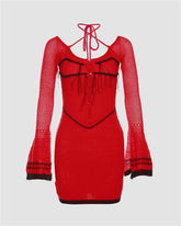 Flare Sleeves Knitted Fringed Dress