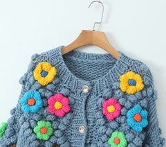 Embroidered Knitted Flowers Cardigan