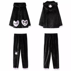 Cute Kuromi Fleece Winter Pajamas Sets