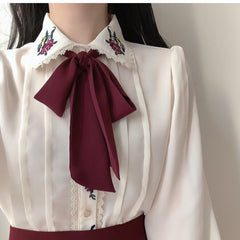 Vintage Flower Embroidered Chiffon Shirt