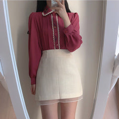 Vintage Flower Embroidered Chiffon Shirt