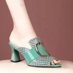 Fish-Mouthed Thick-Heeled High Heels