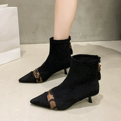Pointed-Toe Leopard Print Stiletto Boots