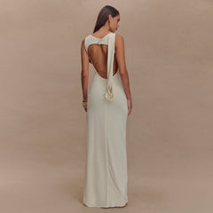 Round-Neck Pleated Halter Dress