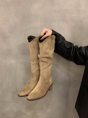 Chunky V-Neck Mid-Length Boots