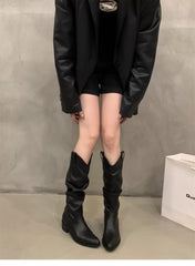 Chunky V-Neck Mid-Length Boots