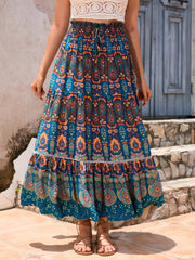 Printed Fringed Beach Wave Midi Skirt