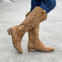 V-Neck Thick-Heeled Cowboy Boots