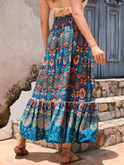 Printed Fringed Beach Wave Midi Skirt