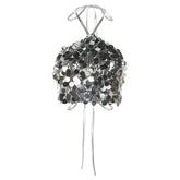 Halter-Neck Backless Sequined Tank Top