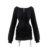 Off-shoulder Pleated Mini Dress