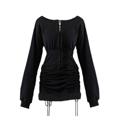 Off-shoulder Pleated Mini Dress