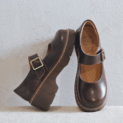 Vintage Buckle Leather Mary Janes Shoes