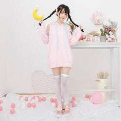 Off Shoulder Cutsie Pastel Hoodie