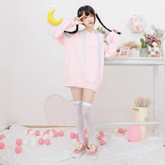 Off Shoulder Cutsie Pastel Hoodie
