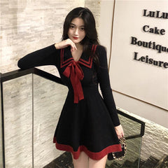 Knitted Bow Collar Dress