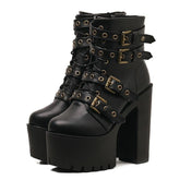Gothic Platform Rivet Black Zipper Boots