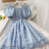 Puffy Sleeve Embroidered Dress