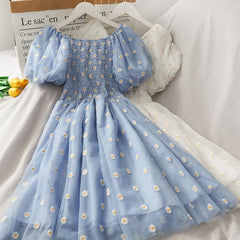 Puffy Sleeve Embroidered Dress