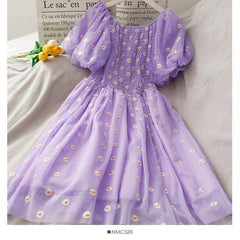 Puffy Sleeve Embroidered Dress