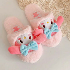 Winter Plush Bowtie Sweet Girl Cute Home Slipper