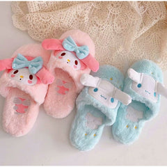 Winter Plush Bowtie Sweet Girl Cute Home Slipper