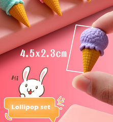 Lollipop Icecream Dessert Erasers Set