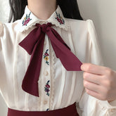 Vintage Flower Embroidered Chiffon Shirt