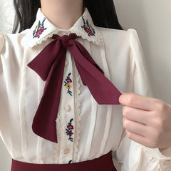 Vintage Flower Embroidered Chiffon Shirt