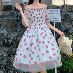 Sweet Strawberry Lace Chiffon Dress