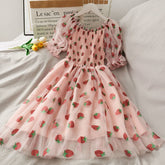 Sweet Strawberry Lace Chiffon Dress