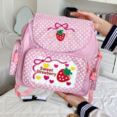 Pink Girl Embroidery Strawberry Schoolbag