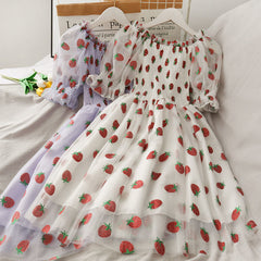 Sweet Strawberry Lace Chiffon Dress