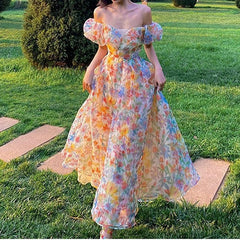 Off-Shoulder Summer Vacation Beach Floral Long Dress