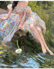 Off-Shoulder Summer Vacation Beach Floral Long Dress