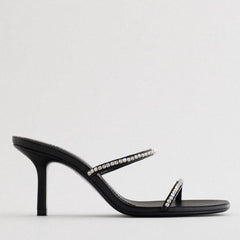 Black Square Head Rhinestone Sandals